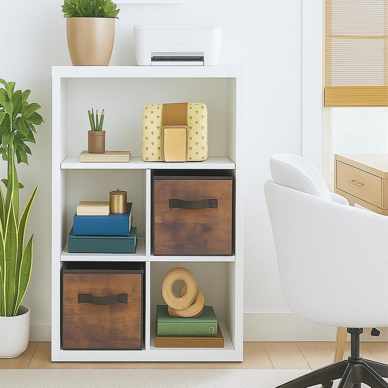 PowerKing Storage Bins, Foldable Fabric Storage Cubes and Fabric Storage Organiser Drawer for Cupboard and Toy Storage, Pack of 2 (Retro Wood Pattern) - Image 2