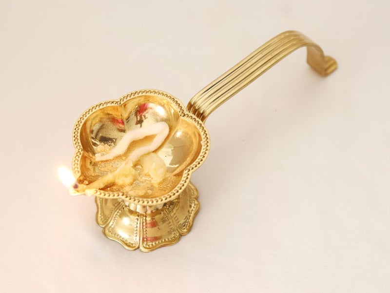 The Spiritual Living The Spiritual Living Brass aarti Diya with Handle Auspicious Diya for Puja Room Home Office Festive Decor Gift for Diwali Ganesh Chaturthi Festival Diya with Handle for Puja  - Image 2