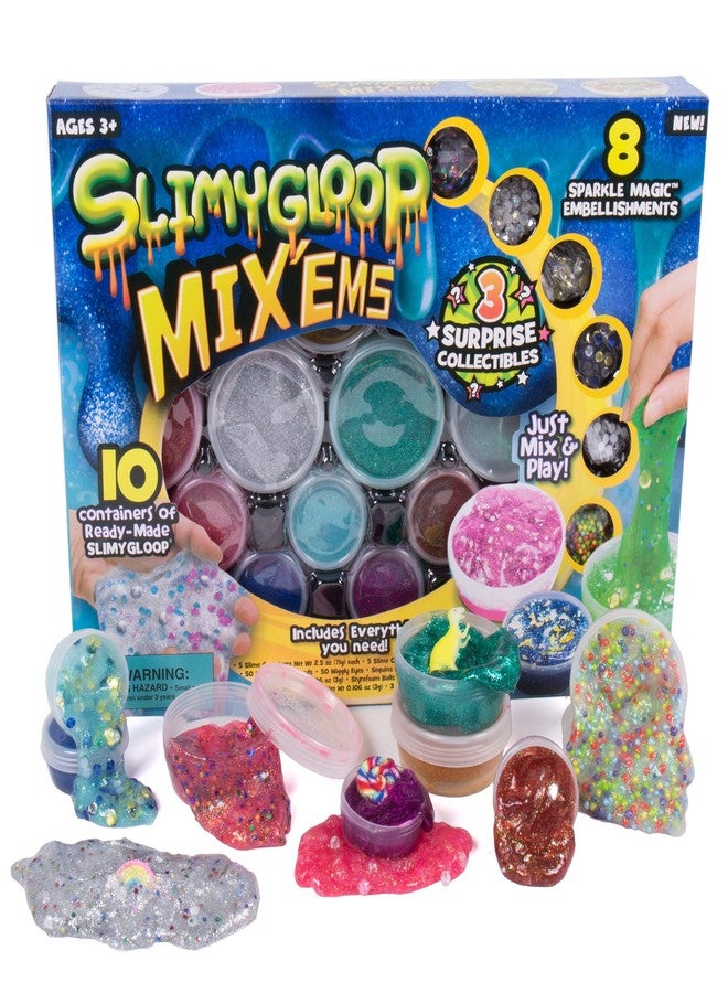 Slimygloop Mix'Ems by Horizon Group USA-Mix & Create 10 Different Gooey, Putty, Slime with Pompoms, Sequins, Confetti & 3 Mystery Collectibles, Multicolor, One Size - Image 1