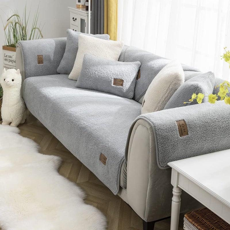 vctops Sherpa Fleece Sofa Couch Covers Super Soft Warm Plush Sectional Couch Cover Luxury Fuzzy Furry Non Slip Sofa Slipcover Furniture Protector (Grey 36""x36"") - Image 3