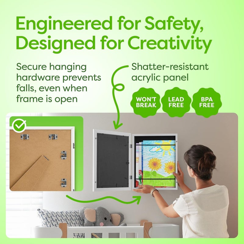JOYSPECTIVE ® Kids Artwork Frames Changeable | No-Drill Frame for Kids Drawings Display & Storage Crafts | Holds 130+ Children Art Projects | Easy & Quick-Swap Changeable Display Frame for Kids Artwork [𝐖𝐡𝐢𝐭𝐞] - Image 3