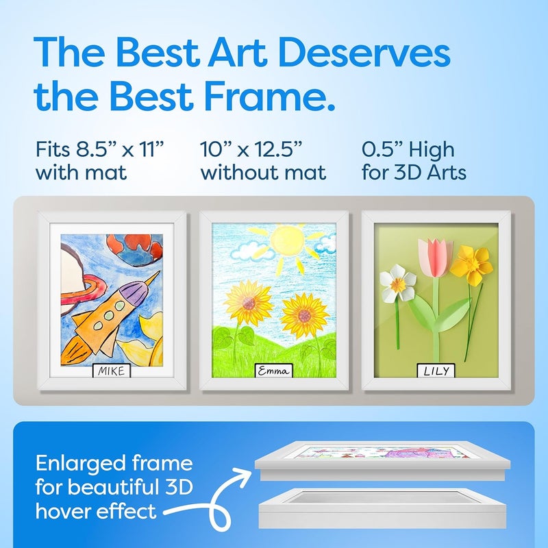 JOYSPECTIVE ® Kids Artwork Frames Changeable | No-Drill Frame for Kids Drawings Display & Storage Crafts | Holds 130+ Children Art Projects | Easy & Quick-Swap Changeable Display Frame for Kids Artwork [𝐖𝐡𝐢𝐭𝐞] - Image 4