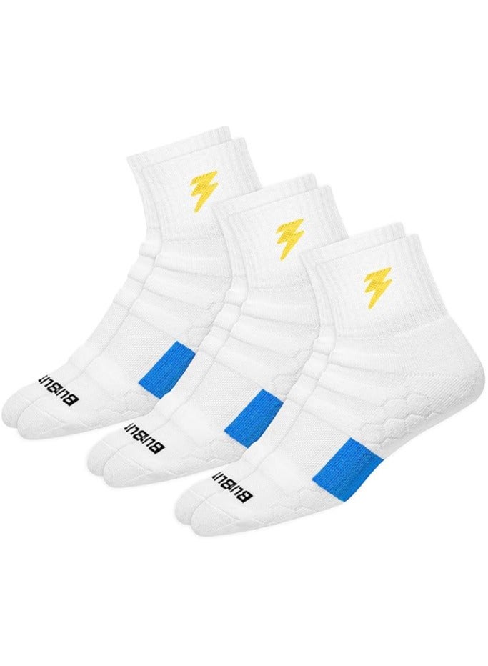 بليتزوكس جوارب رياضية عالية الأداء من BLITZSOX (كرة الريشة والجري وصالة الألعاب الرياضية والتدريب الداخلي)، عبوة من 3 قطع (مقاس المملكة المتحدة 7-11، أبيض) - Image 1