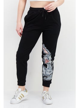 Warner Bros Women Looney Tunes Print Drawstring Jogger Pants, Black  - Image 1