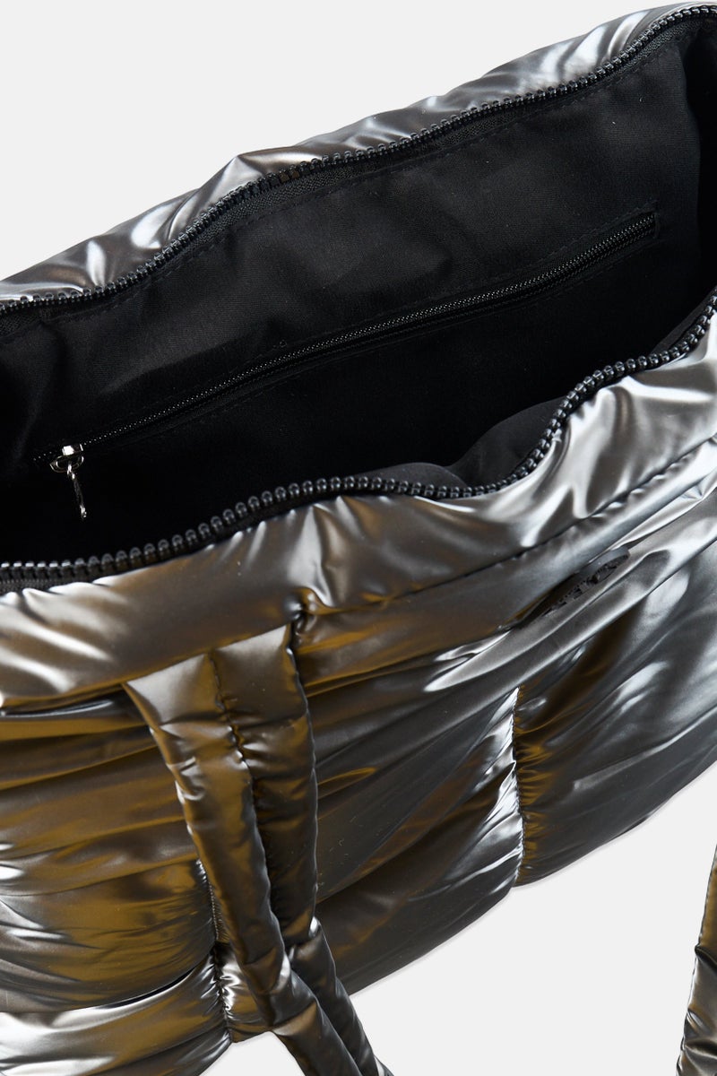 ADRIENNE VITTADINI حقيبة توت بشعار العلامة التجارية للنساء، فضية - Image 4