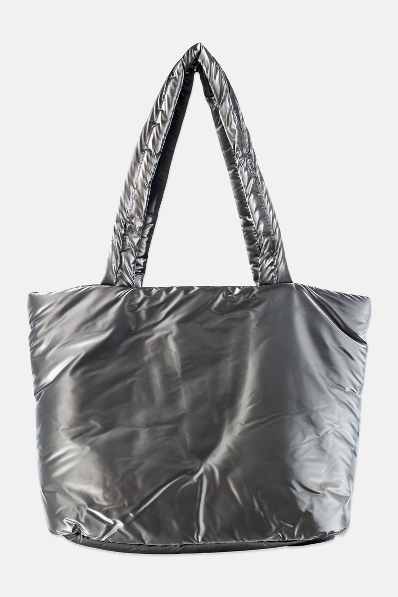 ADRIENNE VITTADINI حقيبة توت بشعار العلامة التجارية للنساء، فضية - Image 2