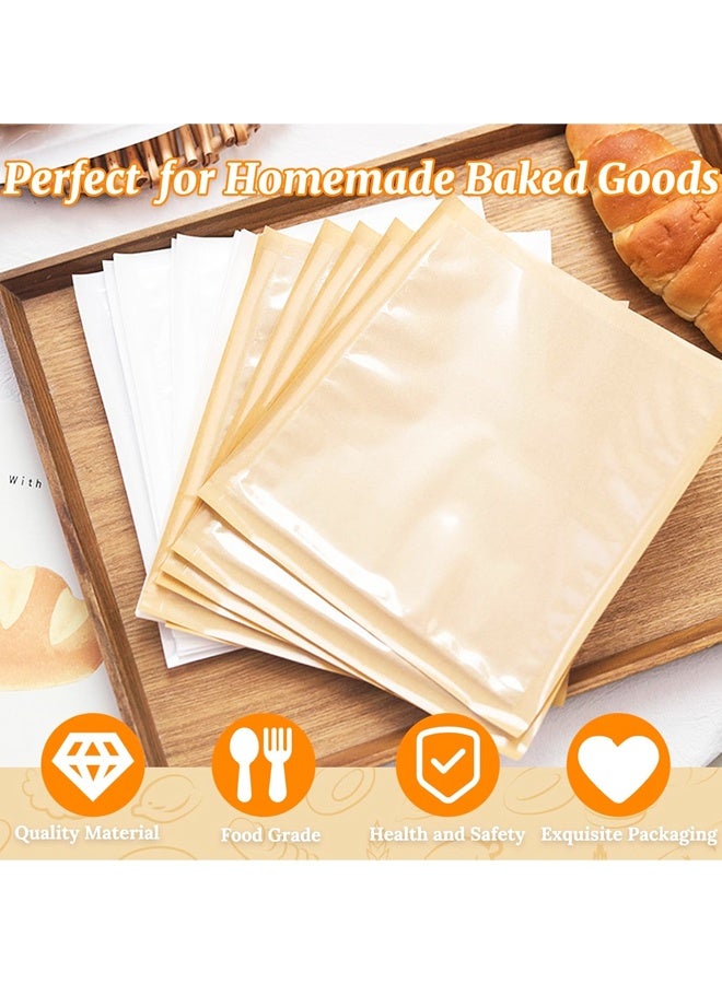 عبوة من 100 كيس ورقي للخبز، أكياس مخبوزات قابلة للإغلاق الحراري مع نافذة أمامية شفافة وملصقات لاصقة للمخبوزات والبسكويت والساندويتشات والحلوى - Image 4