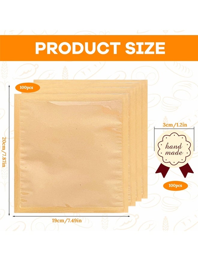 عبوة من 100 كيس ورقي للخبز، أكياس مخبوزات قابلة للإغلاق الحراري مع نافذة أمامية شفافة وملصقات لاصقة للمخبوزات والبسكويت والساندويتشات والحلوى - Image 2