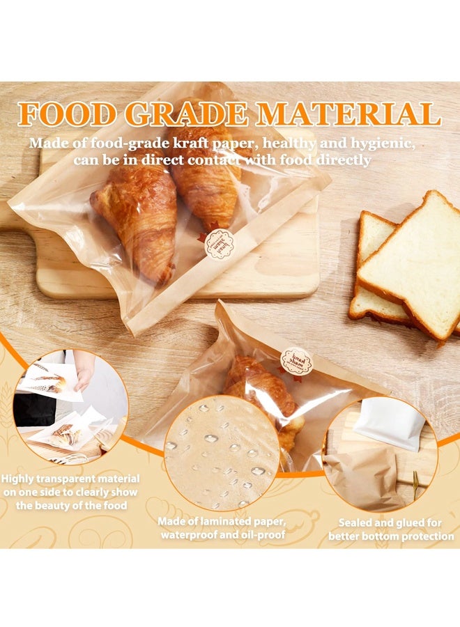 عبوة من 100 كيس ورقي للخبز، أكياس مخبوزات قابلة للإغلاق الحراري مع نافذة أمامية شفافة وملصقات لاصقة للمخبوزات والبسكويت والساندويتشات والحلوى - Image 3