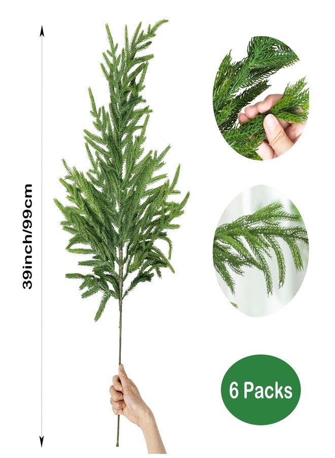 Green Moon 6PCS Norfolk Pine Stems Real Touch, 39” Christmas Greenery Pine Branches Picks for DIY Garland Wreath Home Garden Indoor Outdoor Xmas Christmas Decorations - Image 2