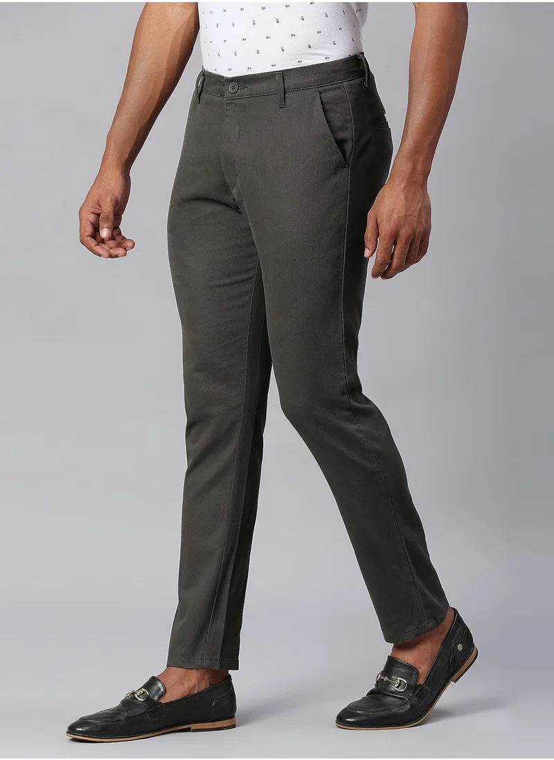 Dennis Lingo Dark Grey Chinos for Men - Tapered Fit, 100% Cotton