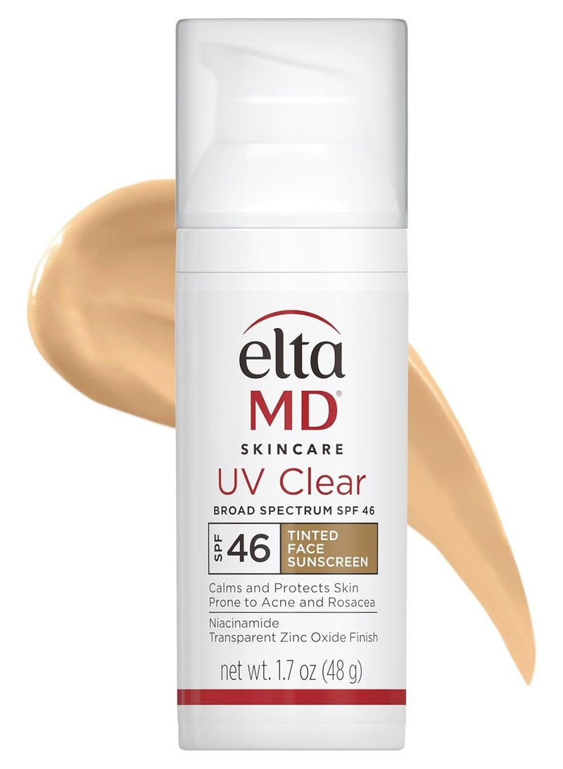 EltaMD UV Clear Facial Sunscreen SPF 46 - For Skin Types Prone To Acne, Rosacea & Hyperpigmentation - Tinted 48g/1.7oz Cream