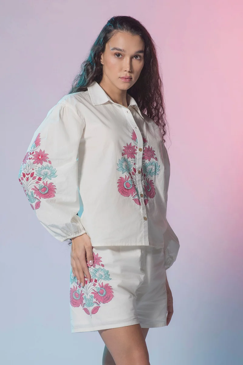فيرجيو Cotton Jaipur Brunchwear Block Print Long Shirts for Women