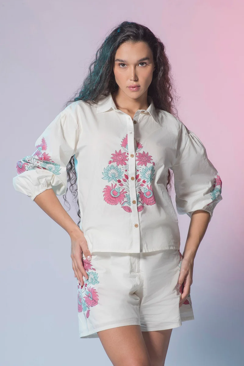 فيرجيو Cotton Jaipur Brunchwear Block Print Long Shirts for Women