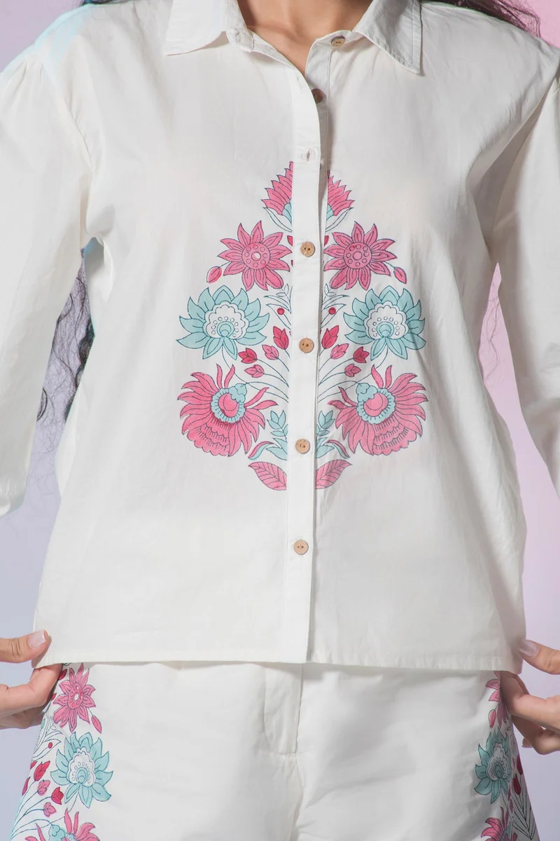 فيرجيو Cotton Jaipur Brunchwear Block Print Long Shirts for Women