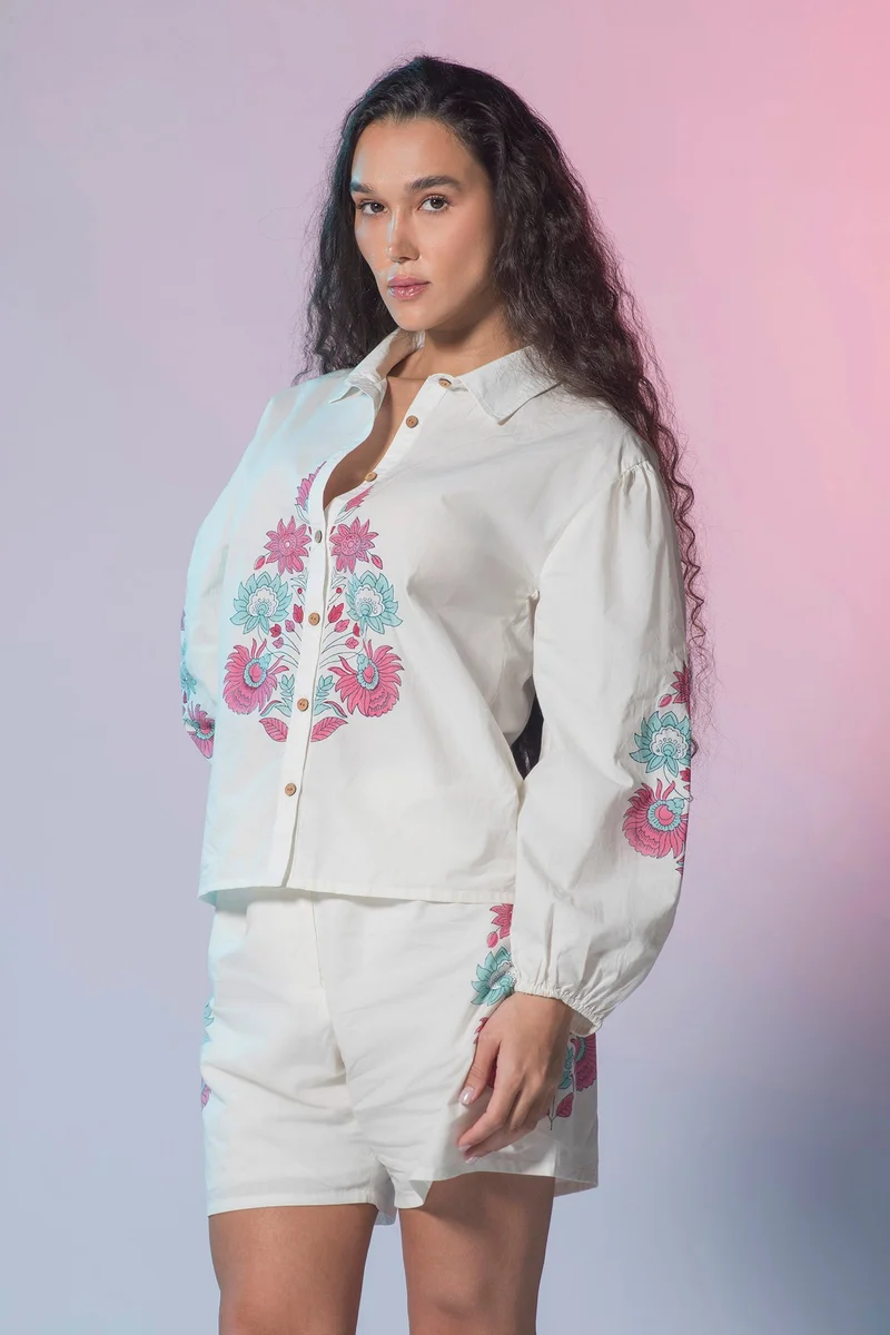 فيرجيو Cotton Jaipur Brunchwear Block Print Long Shirts for Women