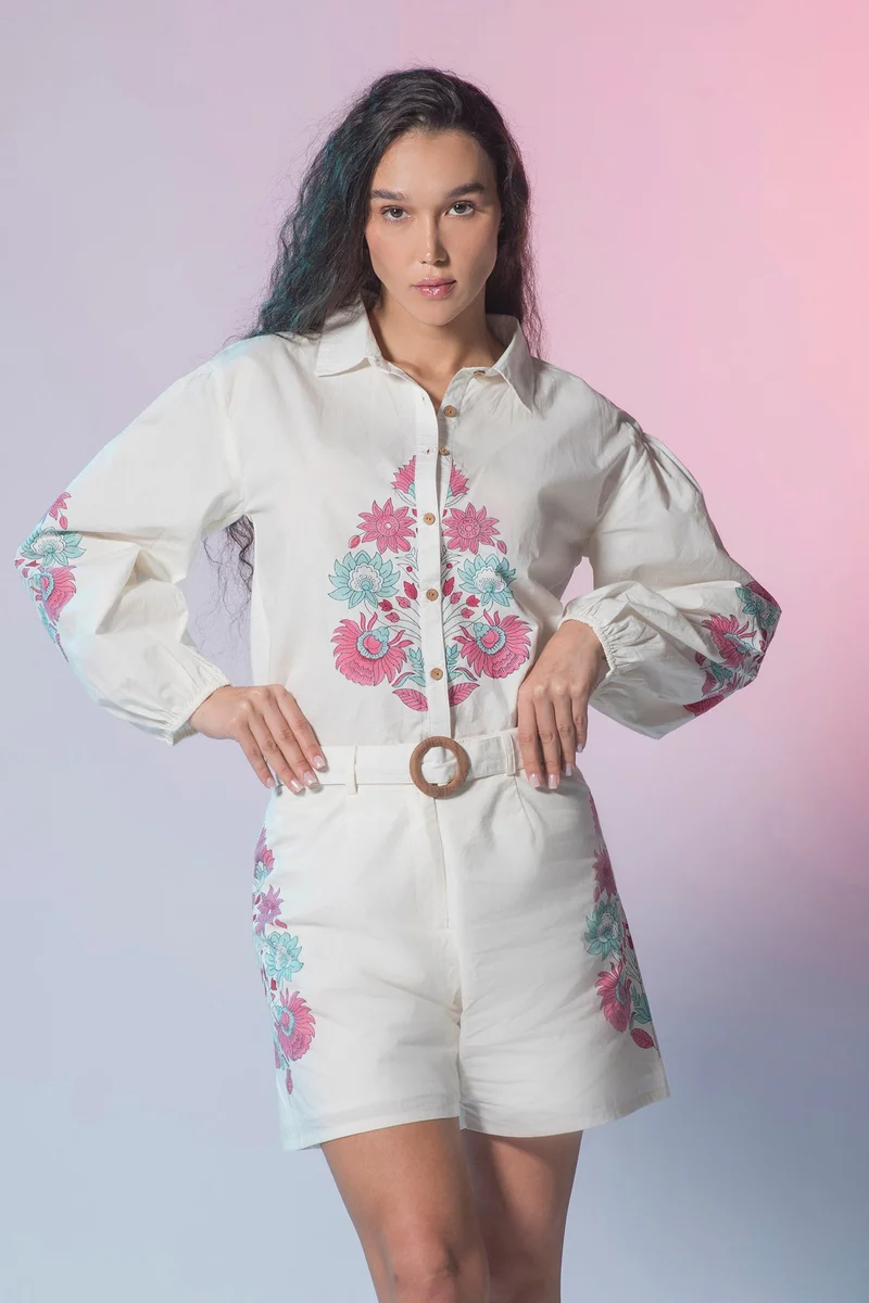 فيرجيو Cotton Jaipur Brunchwear Block Print Long Shirts for Women