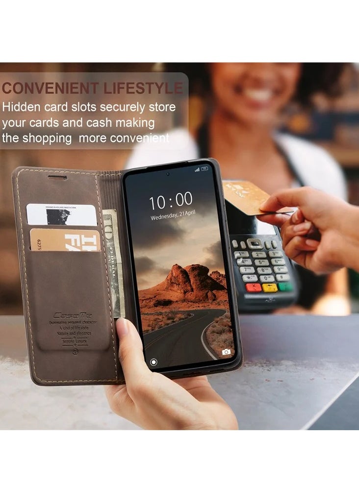 CaseMe Realme C55 Wallet Case Book Folding Flip Folio Case with Magnetic Kickstand Card Slots Protective Cover - Coffee