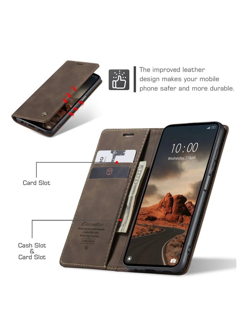 CaseMe Realme C55 Wallet Case Book Folding Flip Folio Case with Magnetic Kickstand Card Slots Protective Cover - Coffee