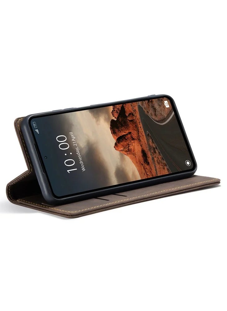 CaseMe Realme C55 Wallet Case Book Folding Flip Folio Case with Magnetic Kickstand Card Slots Protective Cover - Coffee