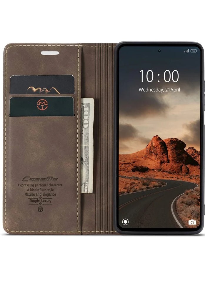CaseMe Realme C55 Wallet Case Book Folding Flip Folio Case with Magnetic Kickstand Card Slots Protective Cover - Coffee