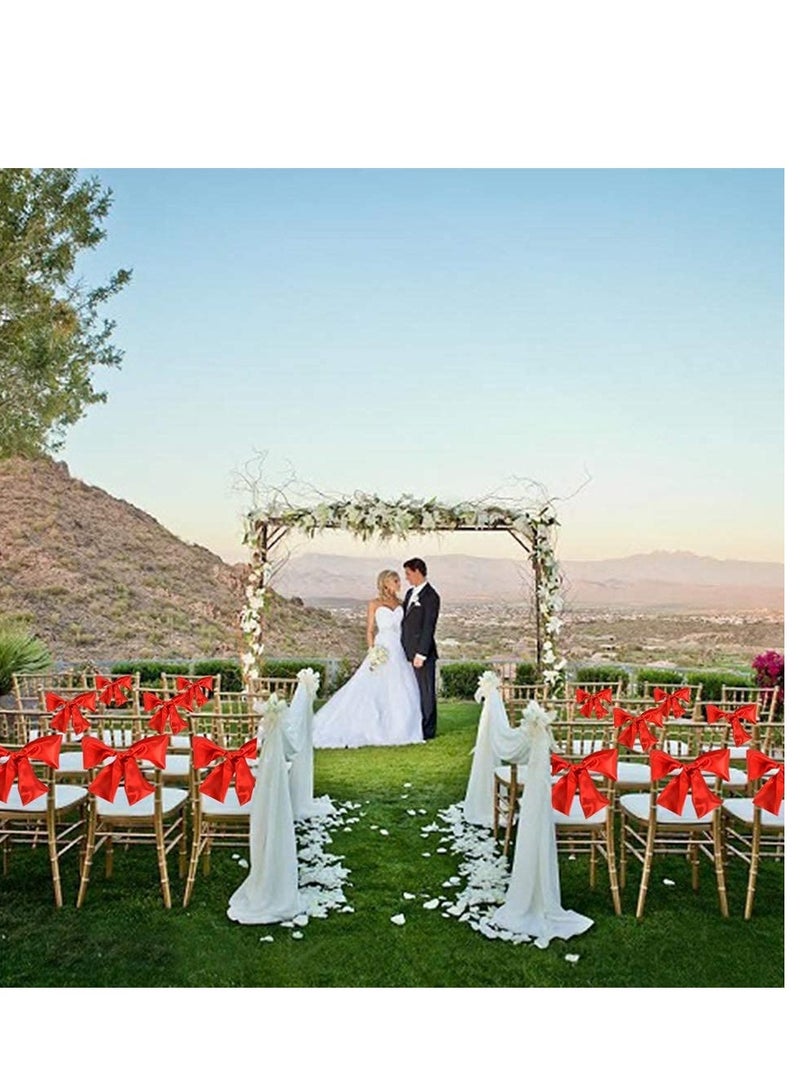 شريط ساتان أحمر عريض 4 إنش × 22 ياردة قماش صلب شريط كبير لمجموعة مراسم القص، افتتاح كبير، وشاح كراسي، زينة طاولات، حلويات شعر، أشرطة سيارات، خياطة، حرف، تغليف هدايا، زينة حفلات زفاف. - Image 3