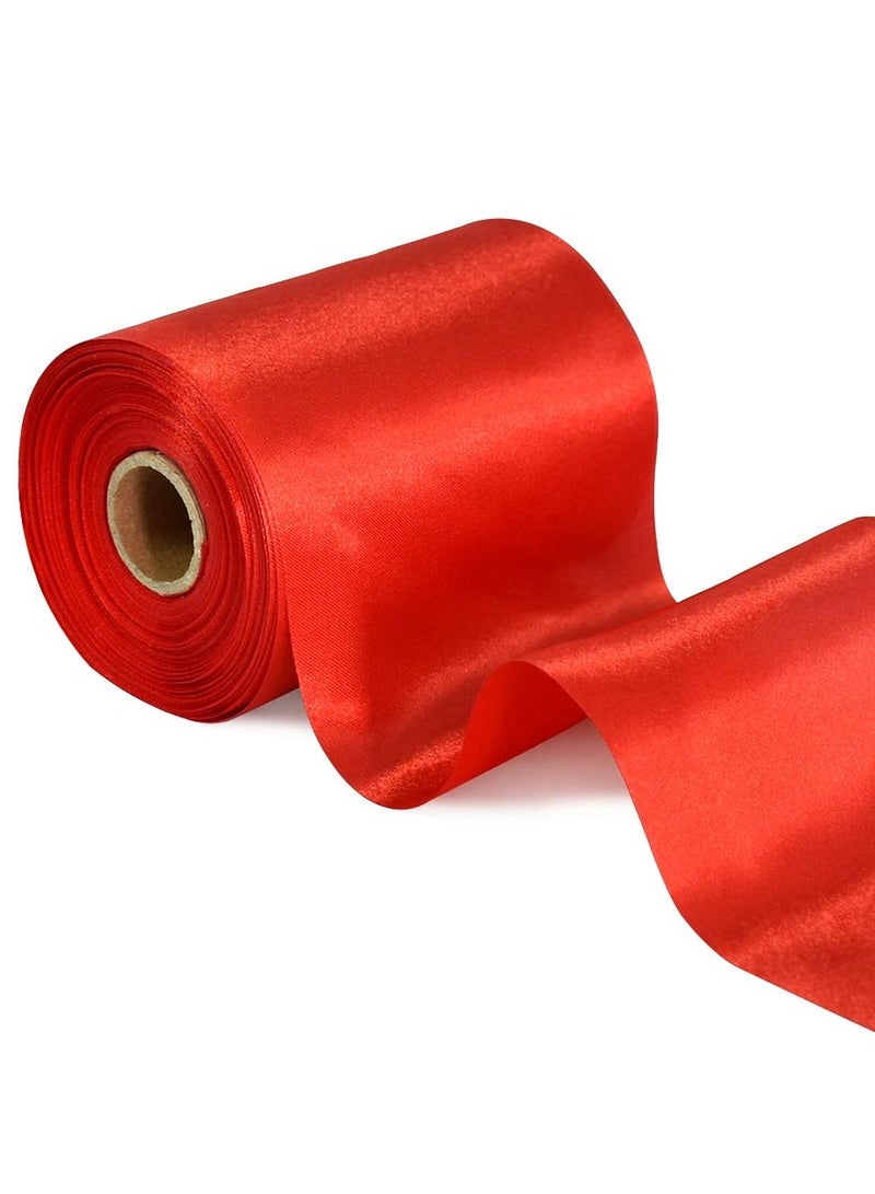 شريط ساتان أحمر عريض 4 إنش × 22 ياردة قماش صلب شريط كبير لمجموعة مراسم القص، افتتاح كبير، وشاح كراسي، زينة طاولات، حلويات شعر، أشرطة سيارات، خياطة، حرف، تغليف هدايا، زينة حفلات زفاف. - Image 1