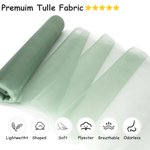 Ableme Deco Tulle Fabric Rolls, 54 Inch by 10 Yards (30 ft) Tulle Ribbon for Wedding Party Decoration Sheer Fabric Spool Bolt, Ceiling Decor, Tutu Skirt, Christmas Gift Wrapping, Soft & Drape (Sage Green) - Image 2