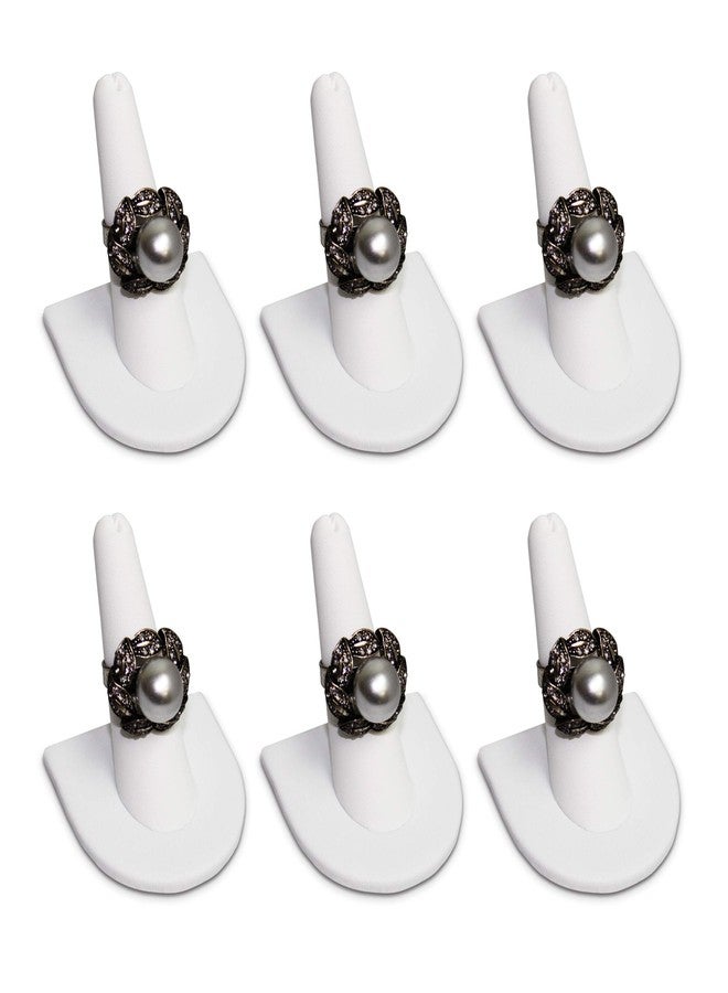MOOCA 6 Pcs Set Finger Ring Stand Jewelry Display Holder Showcase Ring Display Drawer Leatherette Storage Jewelry Stands for Shows, White Faux Leather - Image 1