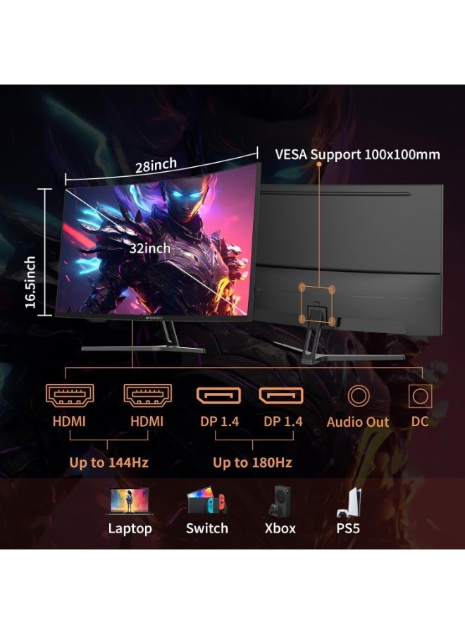 SANSUI 32-Inch 2K WQHD Curved Gaming Monitor, 180Hz, 0.5ms, HDMI 2.1, ES-G32C1Q image 8