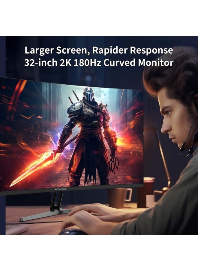 سانسوي شاشة ألعاب منحنية من سانسوي مقاس 32 بوصة بدقة 2K WQHD، معدل تحديث 180 هرتز، زمن استجابة 0.5 مللي ثانية، منفذ HDMI 2.1، طراز ES-G32C1Q - Image 2