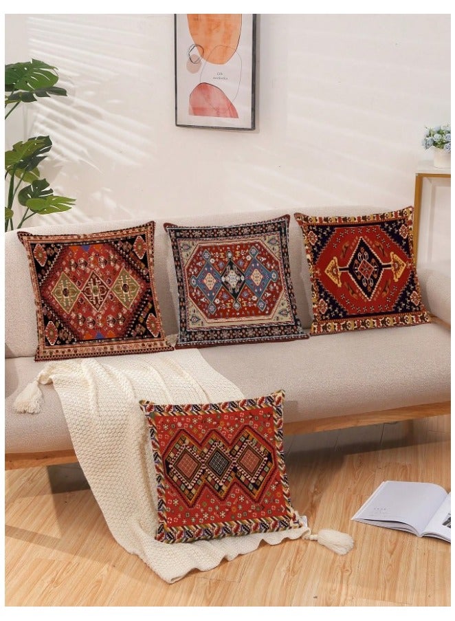 Cushion cover set of 4 pieces, bohemian design, bright and solid colors, size 45 cm x 45 cm, without filling - Image 1