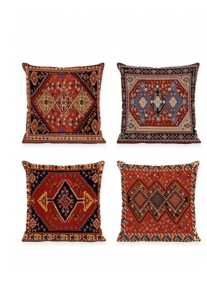 Cushion cover set of 4 pieces, bohemian design, bright and solid colors, size 45 cm x 45 cm, without filling - Image 2