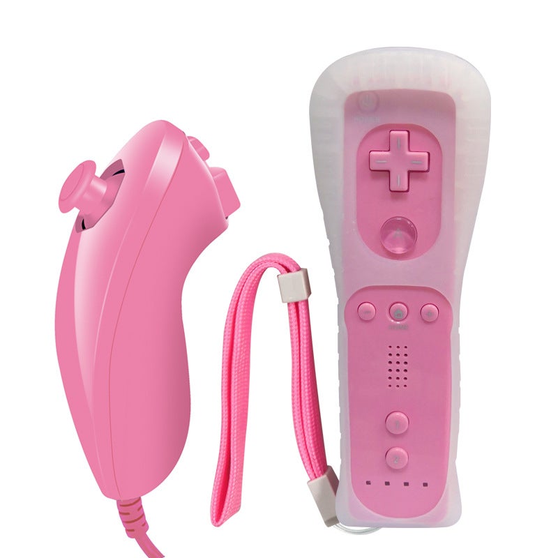 WII game left and right handle Wii straight handle left hand chicken leg handle curved handle with silicone sleeve and hand rope ordinary Hy-6207 pink 
