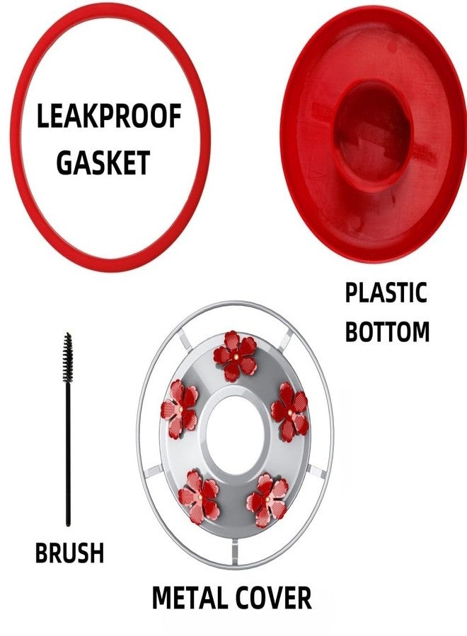 WOSIBO Hummingbird Feeder Replacement Bottom Base Replacement Part includes Red Plastic Base Metal Top and Brushes (Silver-1) - Image 2