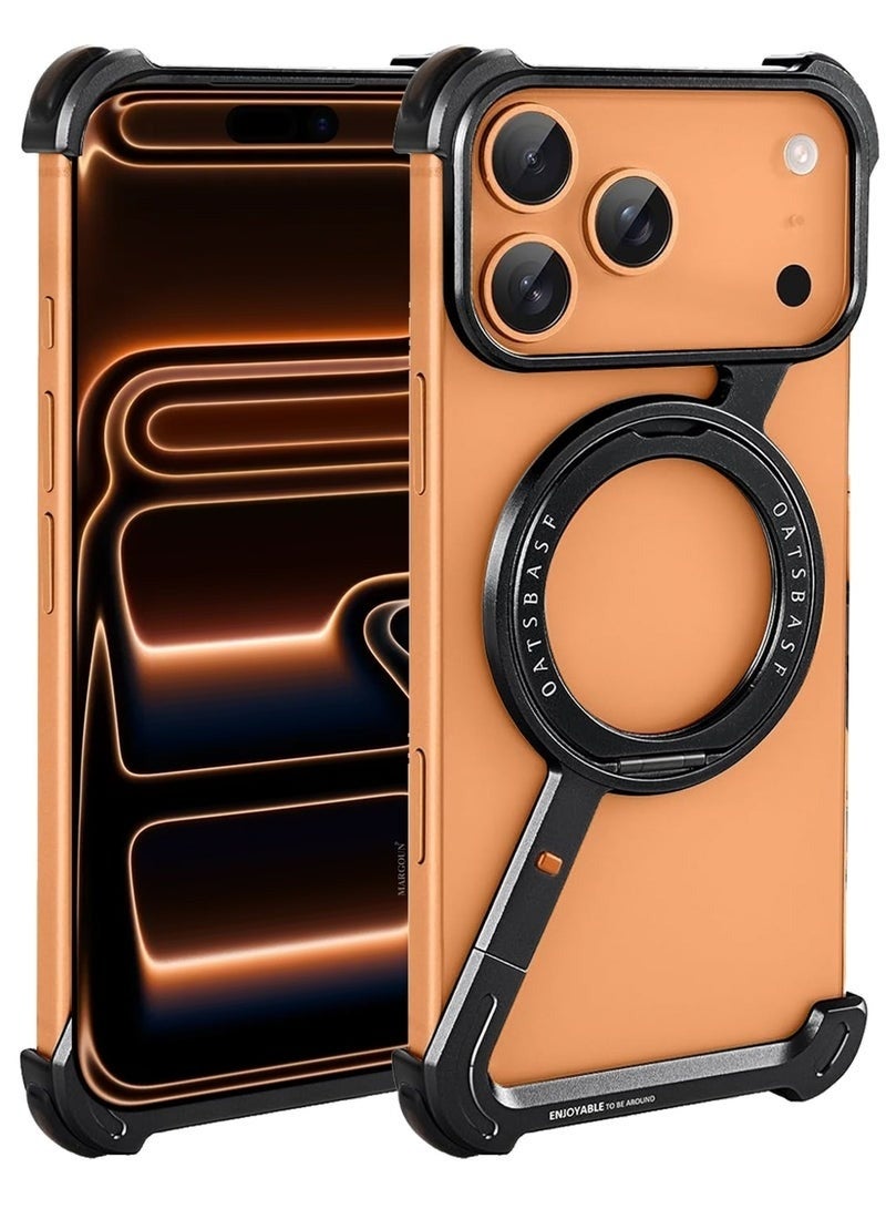 جراب هاتف iPhone 17 Pro Max على شكل حرف Z مع حامل معدني من الألومنيوم بدون إطار، قابل للدوران 360 درجة - أسود - Image 4