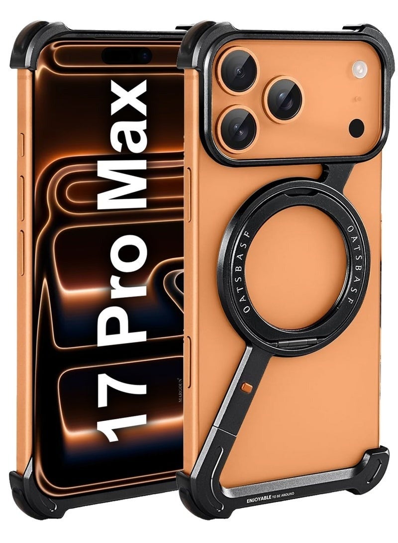 جراب هاتف iPhone 17 Pro Max على شكل حرف Z مع حامل معدني من الألومنيوم بدون إطار، قابل للدوران 360 درجة - أسود - Image 1