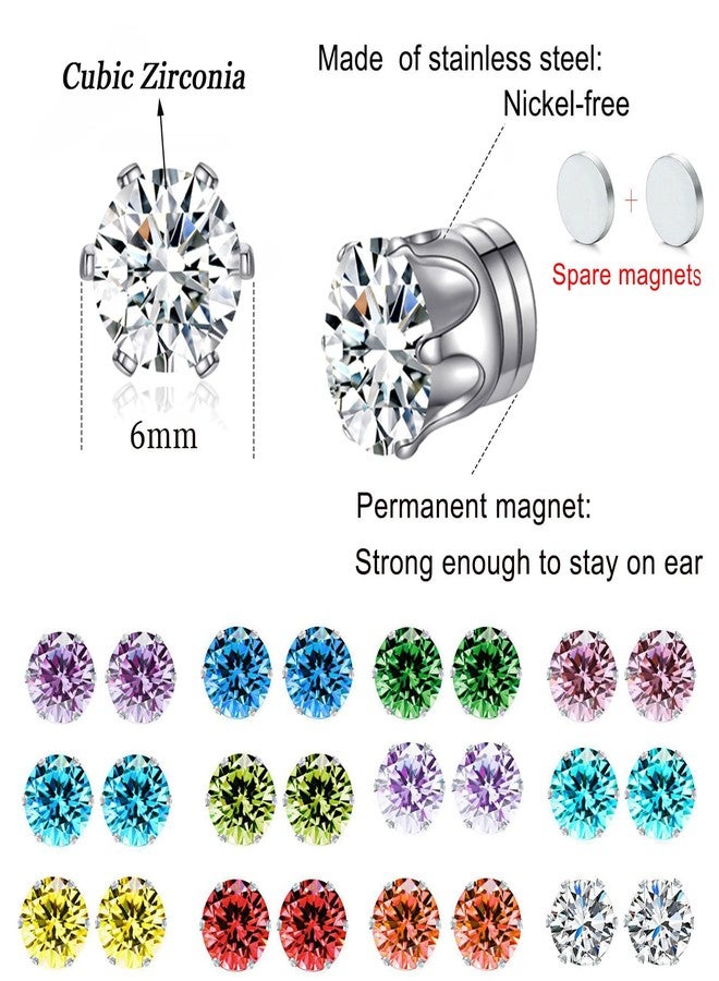 Spiritlele 12 Pairs Colors Cubic Zirconia Magnetic Earrings Clip on Non Piercing Earrings Set Unisex (Six Prong Cytal) - Image 5