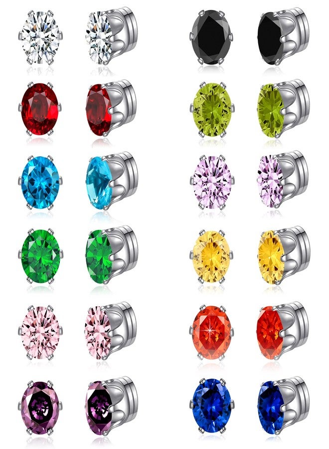 Spiritlele 12 Pairs Colors Cubic Zirconia Magnetic Earrings Clip on Non Piercing Earrings Set Unisex (Six Prong Cytal) - Image 1
