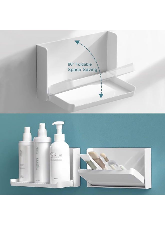 MONOSUGO Small Floating Shelf for Wall, Foldable Bathroom Shelf Wall Mount, Bedside Shelf for Phone, Remote, Earphone, Adhesive Shelf for Bathroom, Bedroom, Office, Living Room, White - Image 3