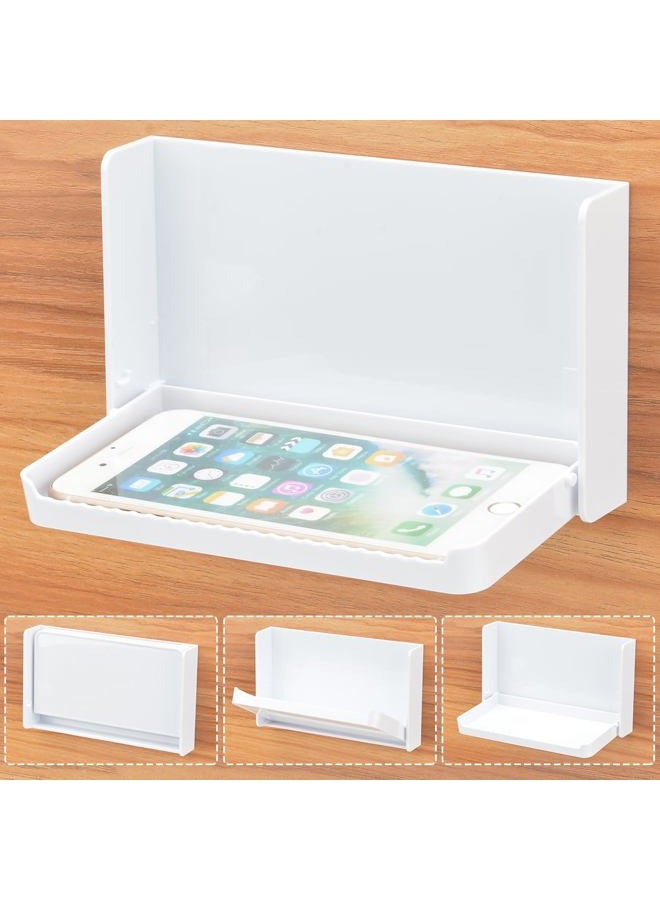 MONOSUGO Small Floating Shelf for Wall, Foldable Bathroom Shelf Wall Mount, Bedside Shelf for Phone, Remote, Earphone, Adhesive Shelf for Bathroom, Bedroom, Office, Living Room, White - Image 1