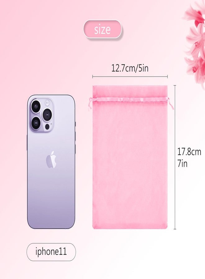 FUNFERY 100 Pcs Pink Organza Bags 5x7 in,Small Mesh Drawstring Gift Bags for Sachet, Bulk Goodies Bag for Party Favor,Jewelry,Candy,Wedding Favor,Valentine&Mother Day - Image 2
