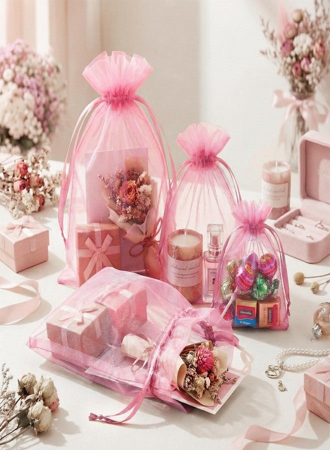 FUNFERY 100 Pcs Pink Organza Bags 5x7 in,Small Mesh Drawstring Gift Bags for Sachet, Bulk Goodies Bag for Party Favor,Jewelry,Candy,Wedding Favor,Valentine&Mother Day - Image 3