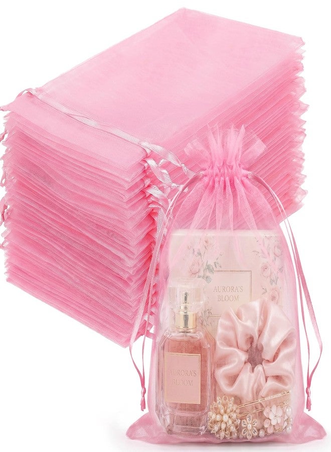 FUNFERY 100 Pcs Pink Organza Bags 5x7 in,Small Mesh Drawstring Gift Bags for Sachet, Bulk Goodies Bag for Party Favor,Jewelry,Candy,Wedding Favor,Valentine&Mother Day - Image 1