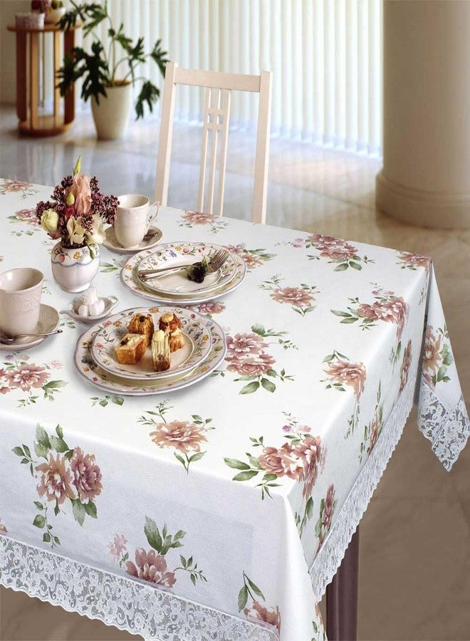 Freelance PVC Vinyl Tuscany Flannel Backing Dining Plastic Table Cover Cloth - Waterproof Protector, 8-10 Seater, Rectangle 60 X 108 inches (with White Border Edge Lace) - Product of Meiwa, Japan - Image 2