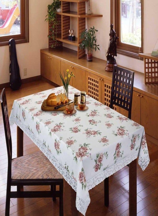 Freelance PVC Vinyl Tuscany Flannel Backing Dining Plastic Table Cover Cloth - Waterproof Protector, 8-10 Seater, Rectangle 60 X 108 inches (with White Border Edge Lace) - Product of Meiwa, Japan - Image 1