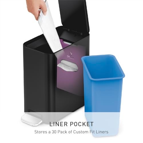 simplehuman Slim Step Can, 5L / 1.3 Gallon Compact Bathroom Trash Can, Liner Pocket®, Sleek Internal Hinge, 150,000-Step All-Steel Pedal, Lid Shox® Silent Close, Matte Black Steel - Image 4