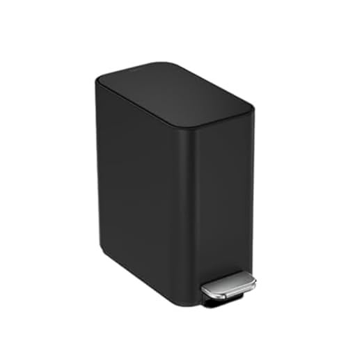 simplehuman Slim Step Can, 5L / 1.3 Gallon Compact Bathroom Trash Can, Liner Pocket®, Sleek Internal Hinge, 150,000-Step All-Steel Pedal, Lid Shox® Silent Close, Matte Black Steel - Image 1