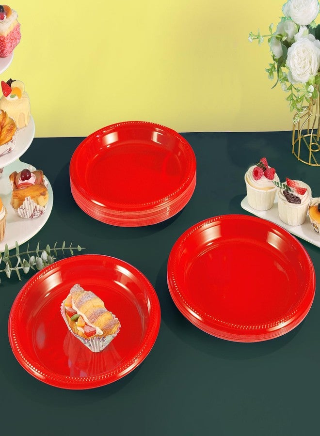 BONSINY Red Plastic Plates Disposable 10 inch | 50 PCS Red Disposable Plates for Party, Picnic, Birthday, Christmas - Image 5