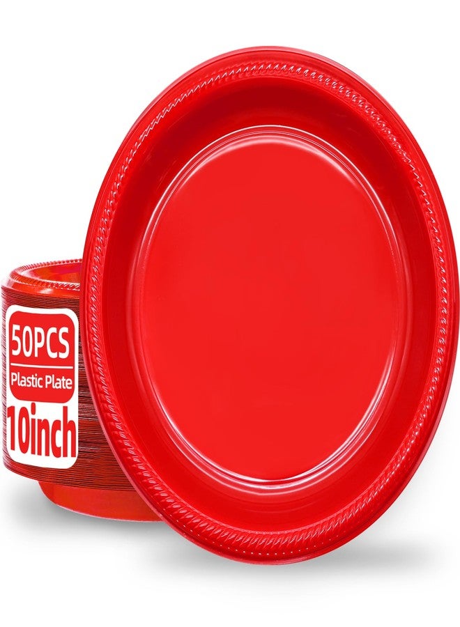 BONSINY Red Plastic Plates Disposable 10 inch | 50 PCS Red Disposable Plates for Party, Picnic, Birthday, Christmas - Image 1